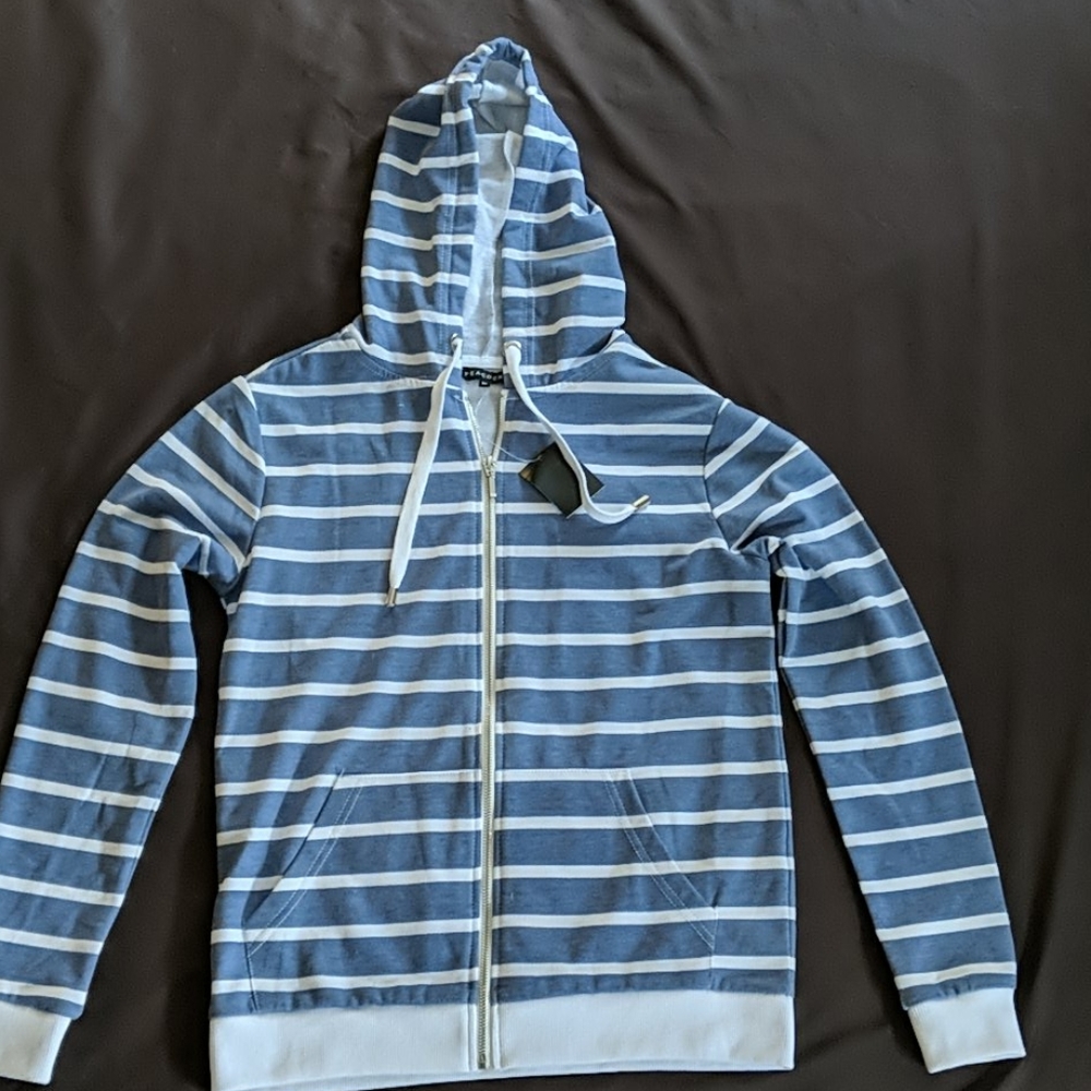 NEW Blue and White Striped Hoodie Jacket